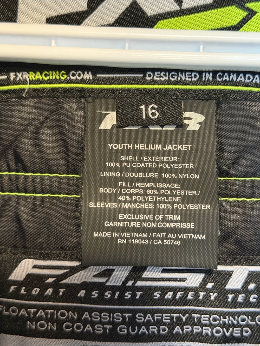 FXR Kids Black Jacket with Neon Yellow Accents - Insulated Puffer - Picture 3 of 4